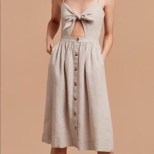 Aritzia Beige Tie-Front Midi Dress
